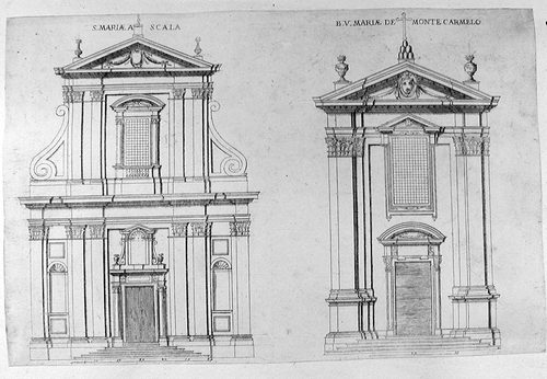 Santa Maria della Scala und  Santa Maria dell´Monte Carmelo - S.Egidio in Rom -  Aufrisse der Fassade