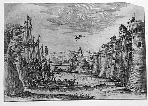 Segelschiffe vor einer Festung
