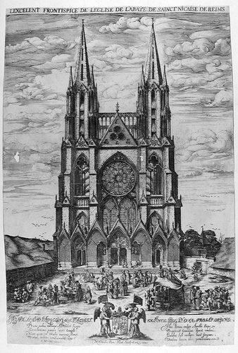 Fassadenansicht von der Abteikirche S. Nicaise in Reims