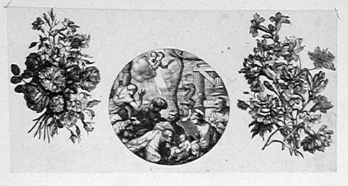 Zwei Blumenstrauße und Anbetung der Könige
