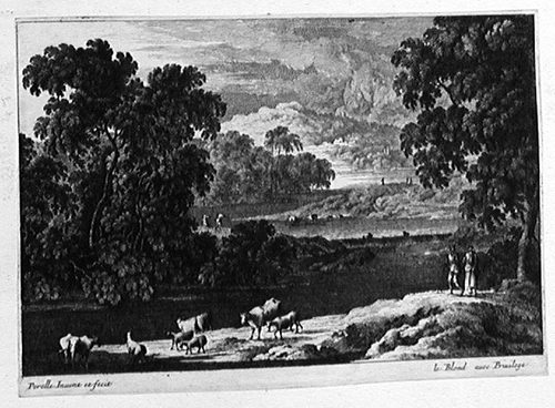 Landschaft  mit den Hirten am Ufer eines Flusses