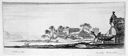 Wasserlandschaft mit trinkenden Wanderern