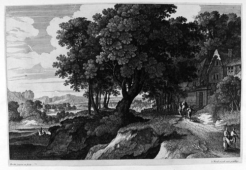 Landschaft mit Hirten und Wanderern