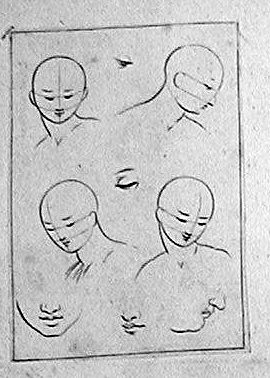 Vier Kopfstudien mit Augen und Lippen