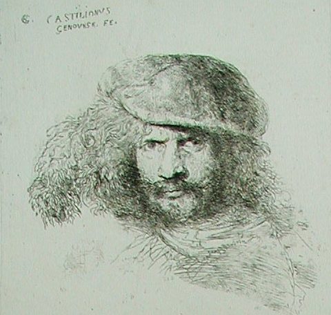 Ein bärtiger  Mann mit einer Mütze mit dem Federbusch - Giovanni Benedetto Castiglione oder Gian Lorenzo Bernini ?